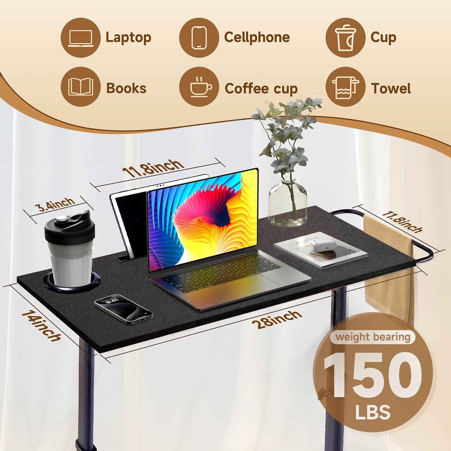 Adjustable Standing Desk for Walking Pad Treadmill, Desk for Bike/Cycling, Stand Table for Treadmill Walking Pad, Bike/Walking Pad/Treadmill Trainer Desk Stand, Attachment, Bar for Walking Pad